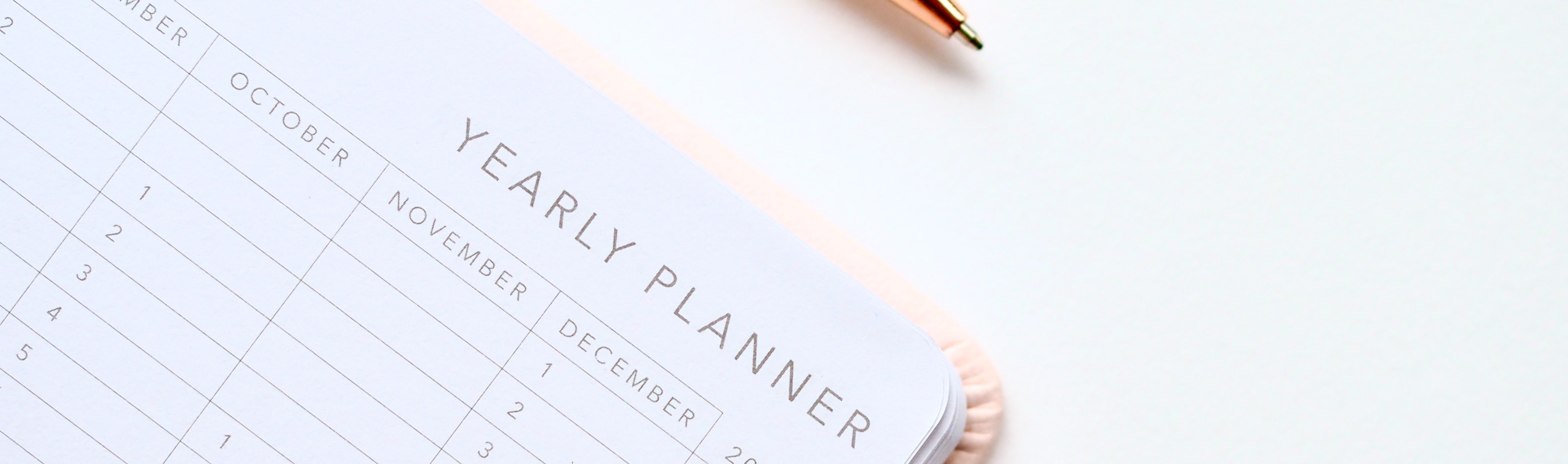 a yearly planner open on a white background