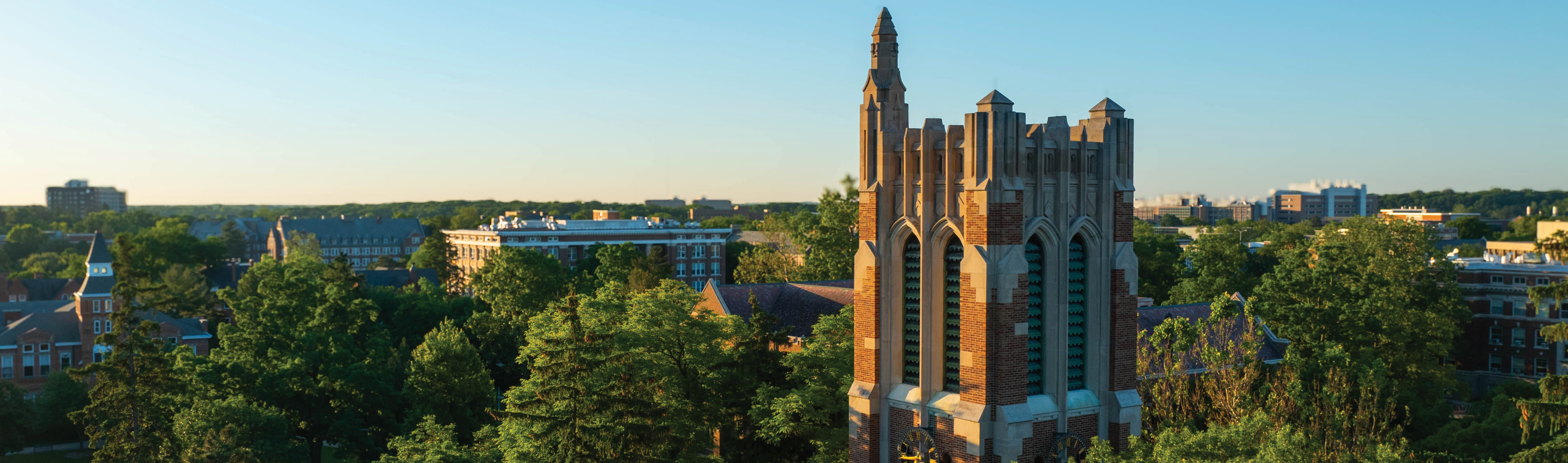 Aerial view of MSU's campus with Beaumont Tower.