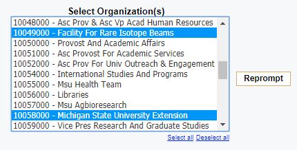 screenshot of Select Organizations prompt