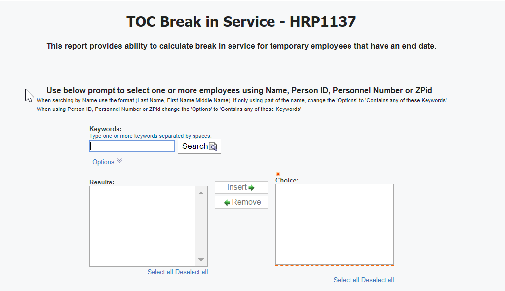 screenshot of Select Employees prompt