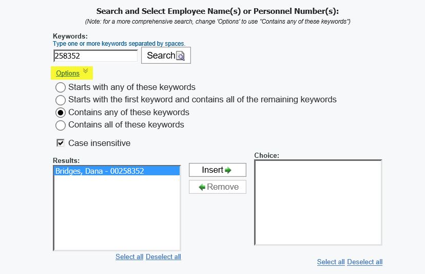 Employee Personel Number Search