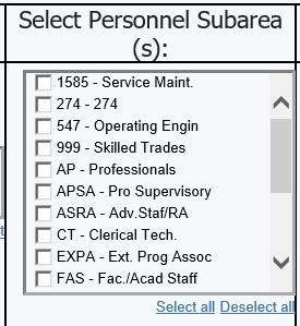 Select Personnel Subarea