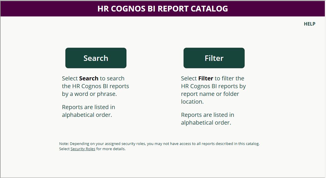 Report Catalog Main Menu