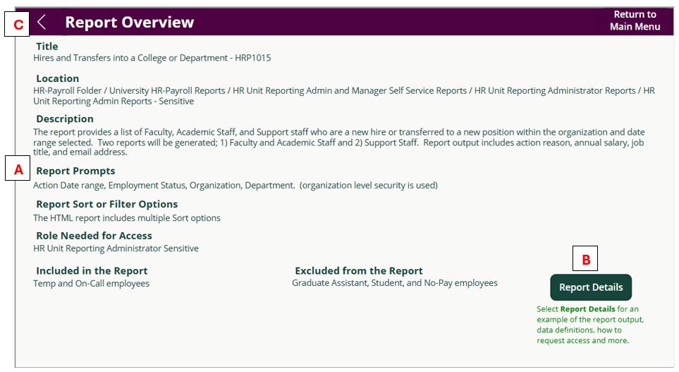 Report Catalog Report Overview page