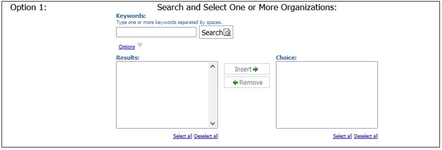 screenshot of Select Organizations Prompt #1