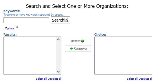 screenshot of Select Organizations Prompt