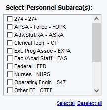 screenshot of Select Personnel Subarea prompt