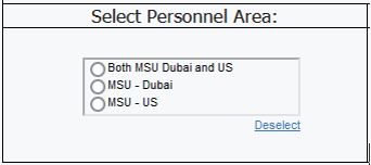 screenshot of select Personnel Area prompt