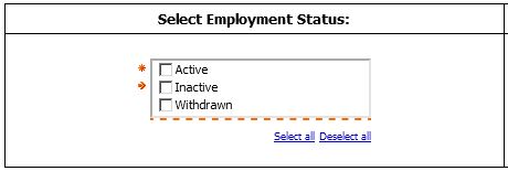 screenshot of select Employment Status Prompt