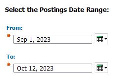 screenshot of Select Postings Date Range Prompt