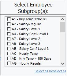 screenshot of select Employee Subgroup prompt