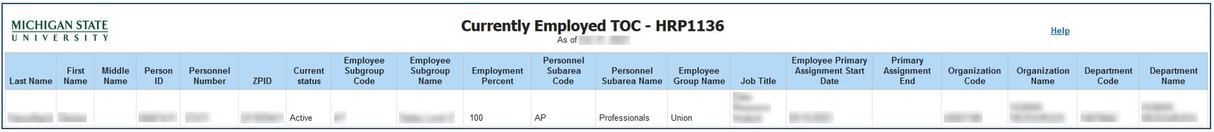 Currently Employed TOC report