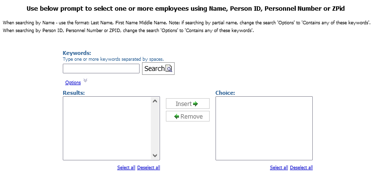 screenshot of select Employee Prompt