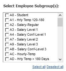 screenshot of select Employee SubGroup Prompt