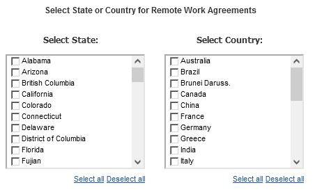 screenshot of select State or Country for Remote Work Agreements Prompt
