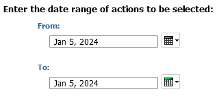 screenshot of select Date Range of actions Prompt