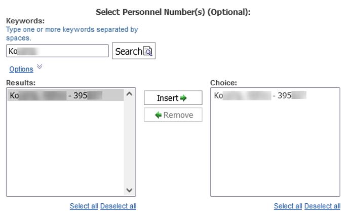 screenshot of Select Employee Prompt