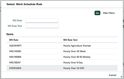 Hourly employee work schedules