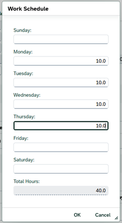 Work schedule hours entry