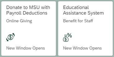 Screenshot of Donate to MSU and Educational Assistance tiles