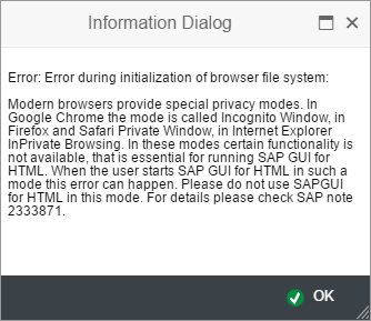 Screenshot of error message