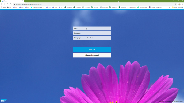 Screenshot of second login screen
