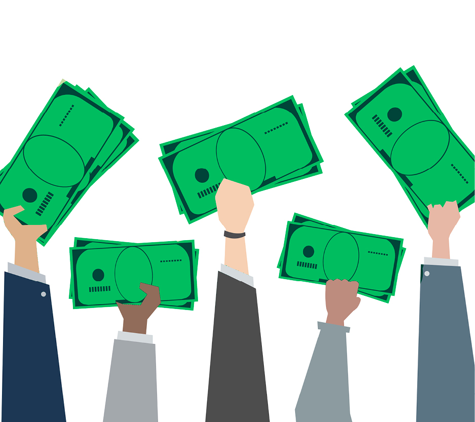 graphic of people holding money