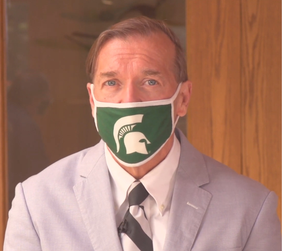 photo of MSU President Stanley wearing a face covering.