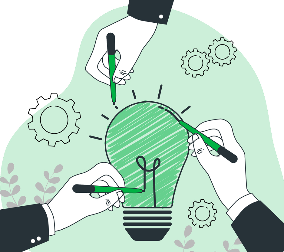 graphic with showing hands coloring in a lightbulb