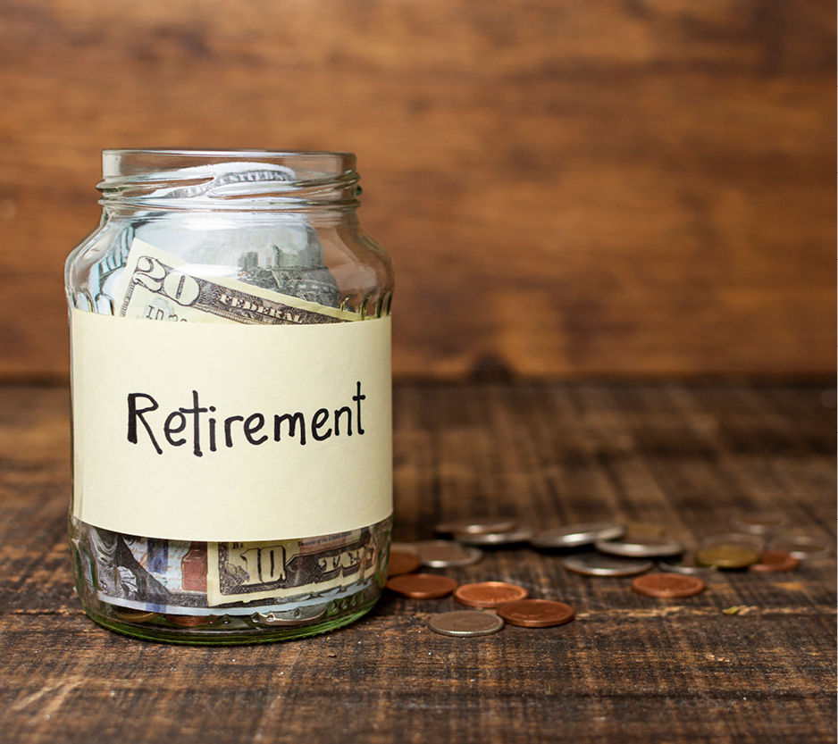 photo of a jar of money with retirement written on the front.