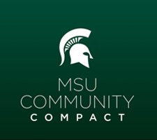Graphic of a Spartan helmet with the words MSU Community Compact