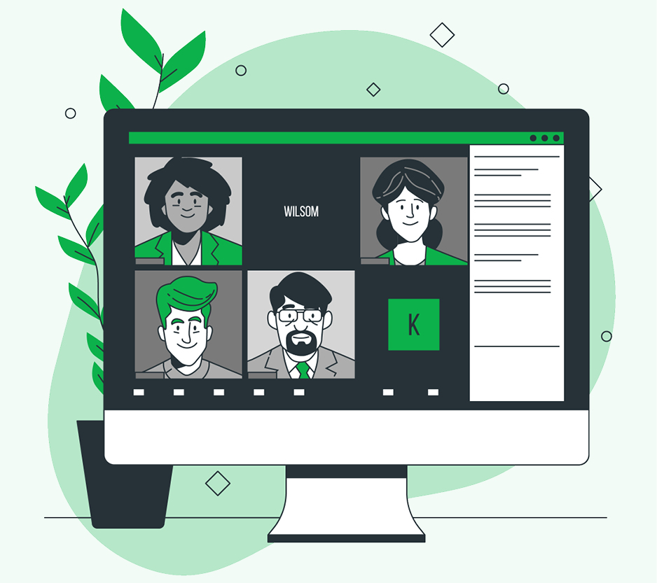 graphic of a virtual team meeting on the computer.