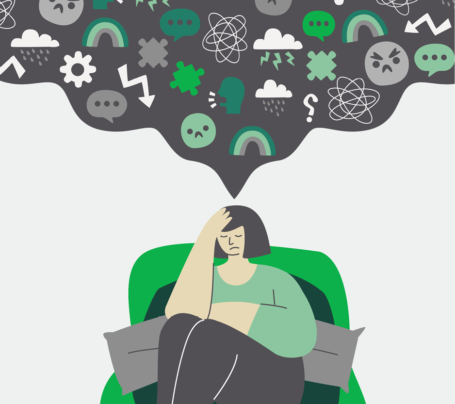 graphic of a stressed out person sitting on chair.
