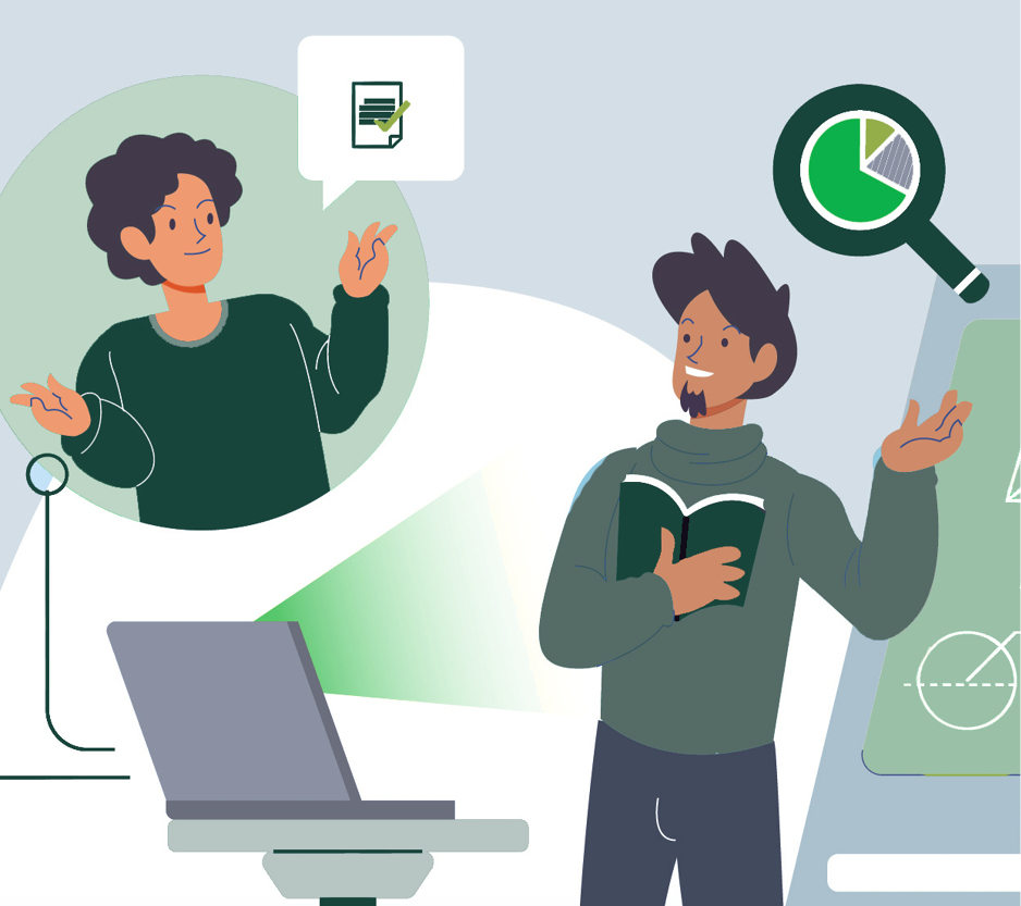 graphic of an employee giving a presentation remotely