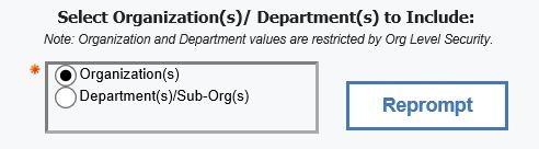 screenshot of select Organization or Departments to Include prompt