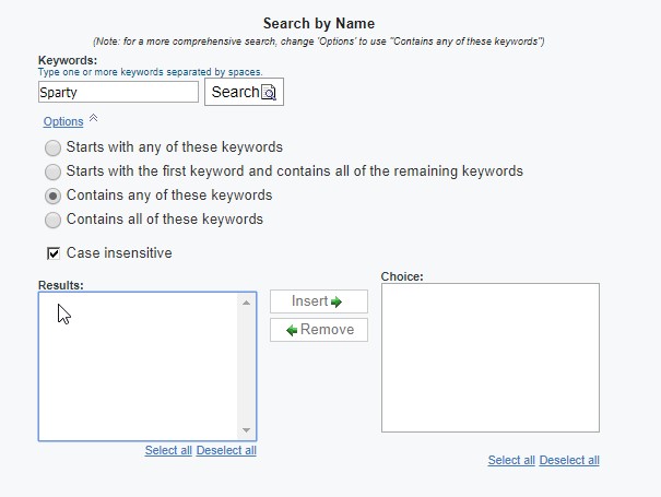screenshot of search by name box