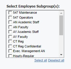 screenshot of select employee subgroup