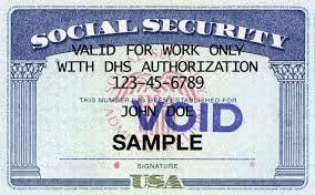 Image of sample social security card that would not be acceptable.